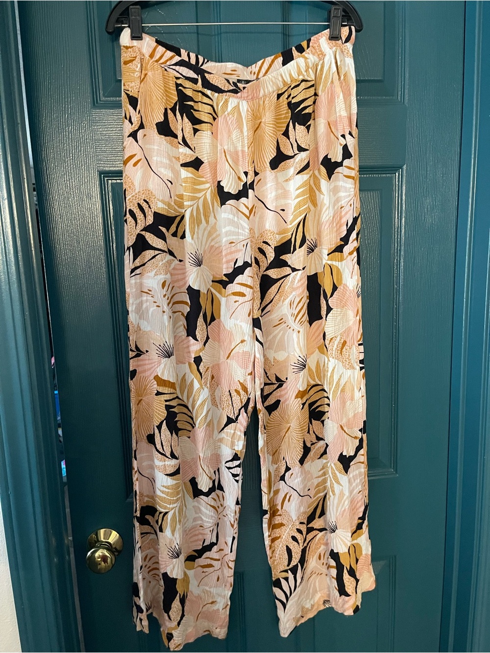 Volcom Pink Black and Cream Tropical Wide-Leg Pants